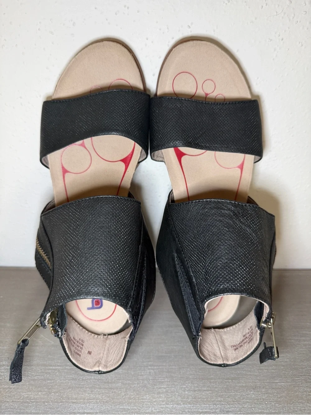Bionica Ankle Strap Sandals Womens 8 M Casual Slingback Zip Leather Black